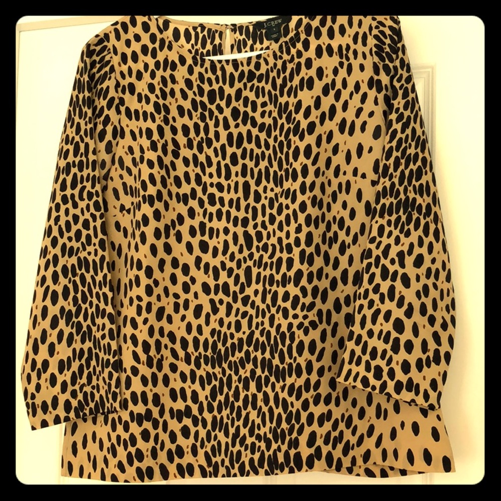 J. Crew Black and Tan Leopard Print Blouse